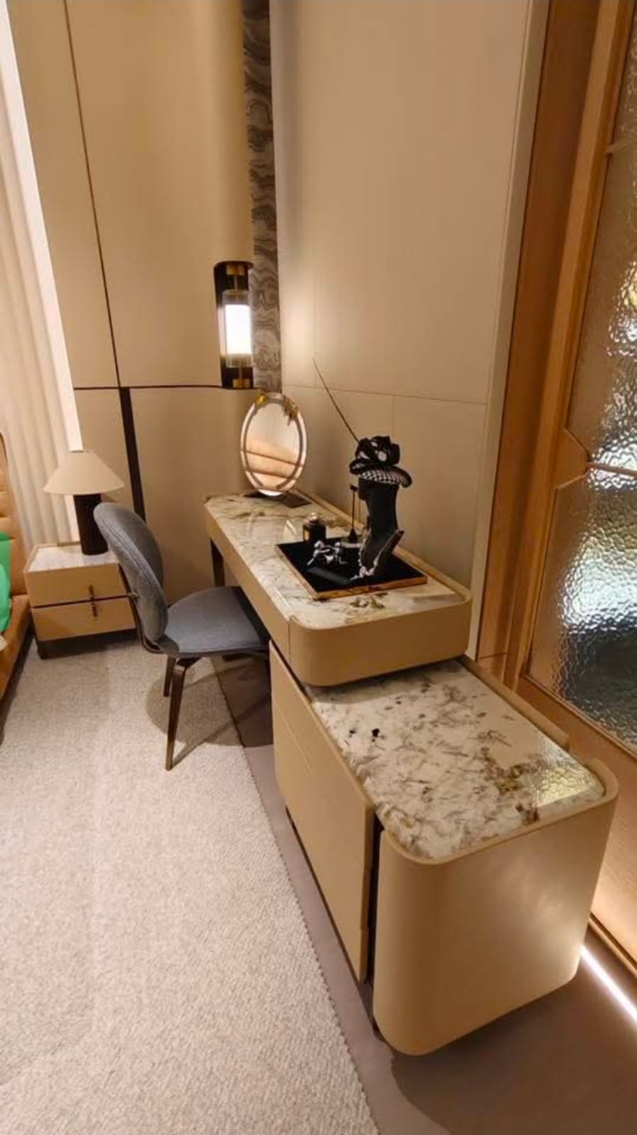 Bedroom with marble dressing table