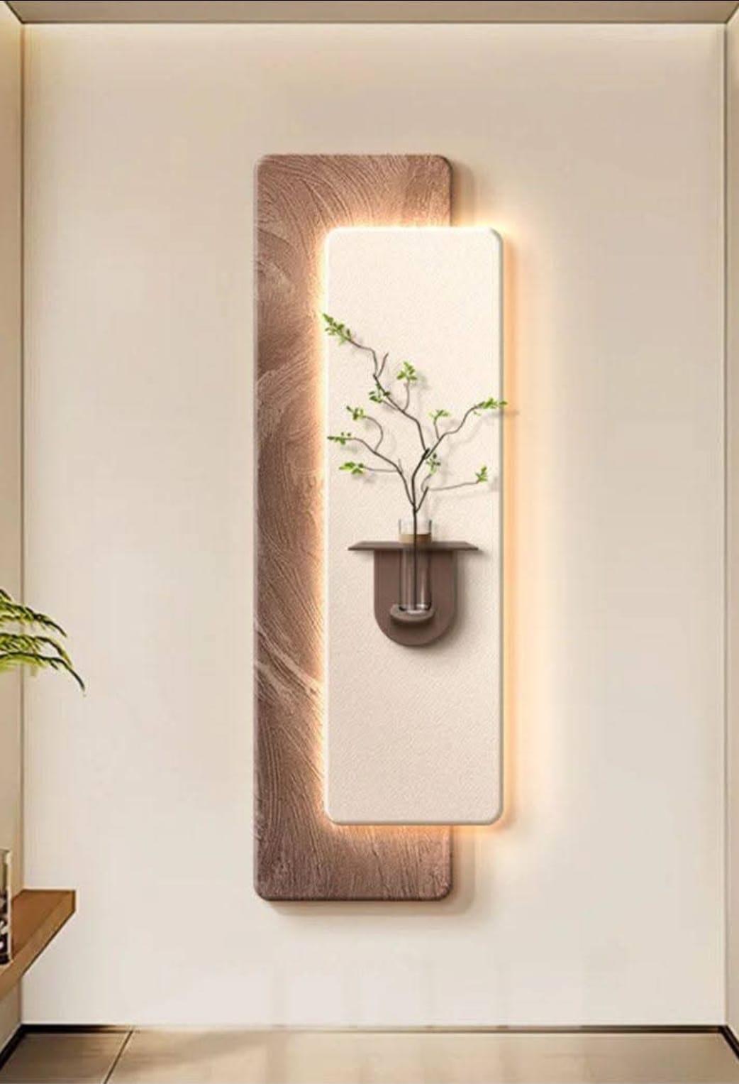 Designer wall decor panel with vase and backlight