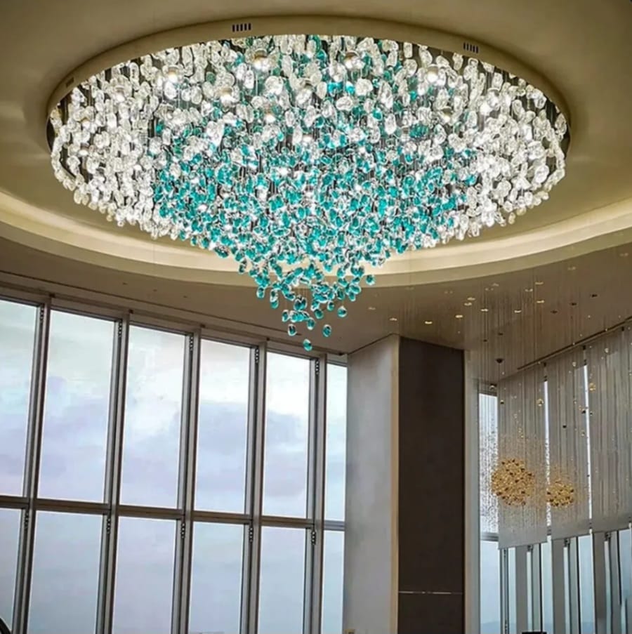 Commercial lobby with crystal chandelier