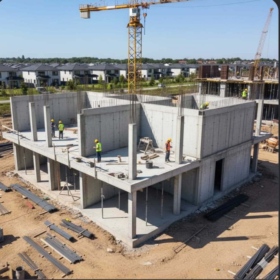 RCC concrete frame structure work at construction site