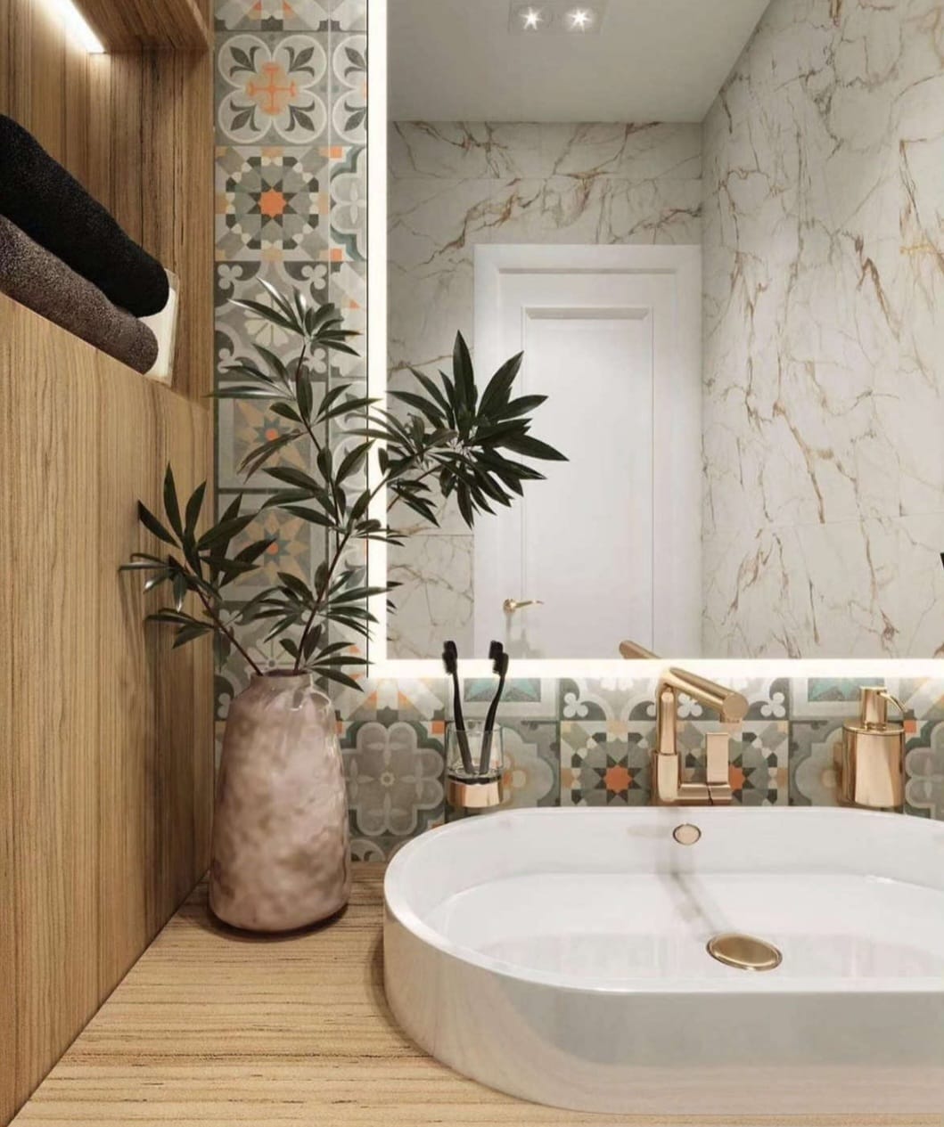 Premium gold faucet and vanity detailing